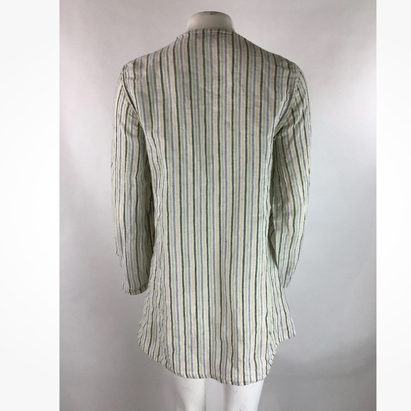 Flax Sz P 100% Linen Beach Vacation Pullover Striped Tunic Top Multicolor - Picture 5 of 7